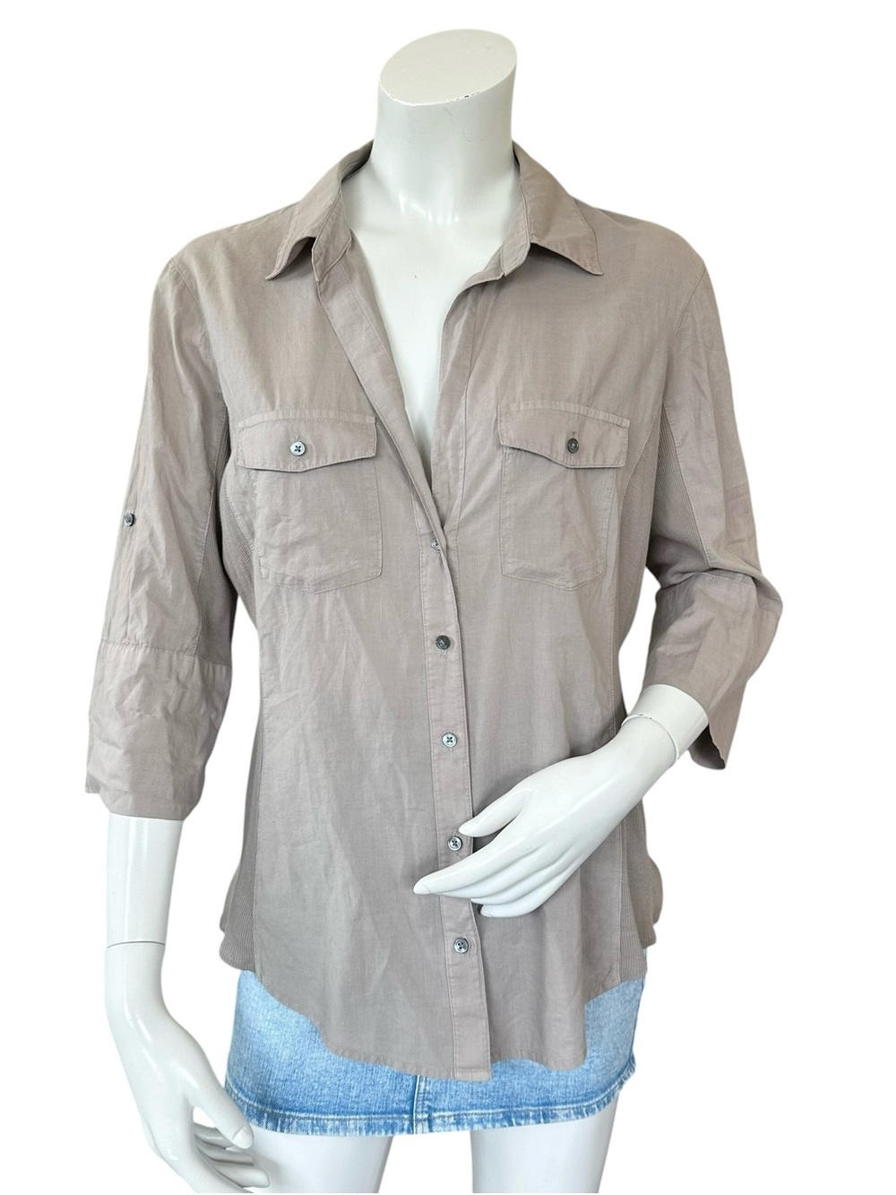 Standard James Perse Mixed Material Side Panel Button Down Collared Shirt 4/XL - Picture 2 of 9